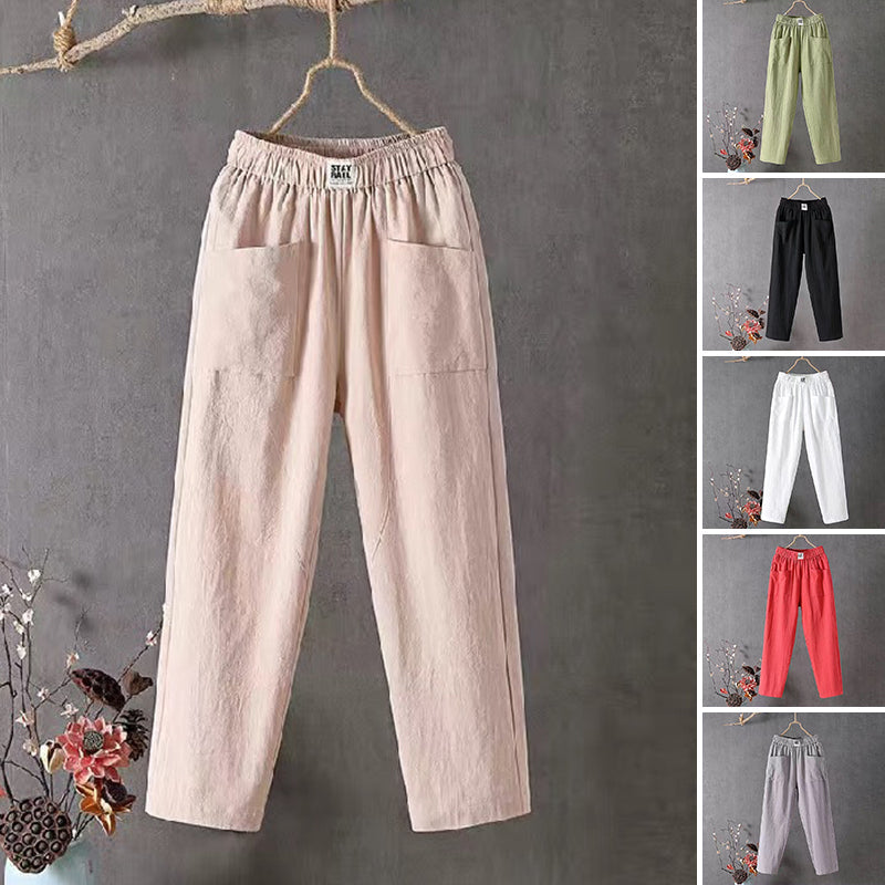 LĂ€ssige Hose aus Baumwolle und Leinen mit elastischer Taille