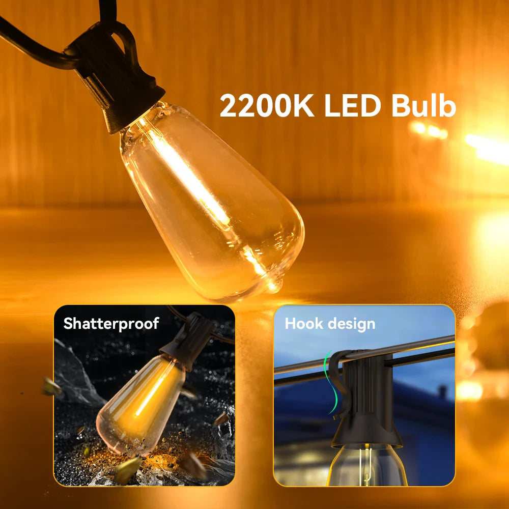 Wetterfeste LED-Lichterkette mit Edison-Birnen
