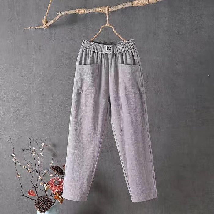 LĂ€ssige Hose aus Baumwolle und Leinen mit elastischer Taille