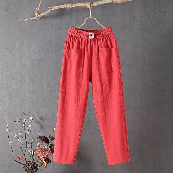 LĂ€ssige Hose aus Baumwolle und Leinen mit elastischer Taille
