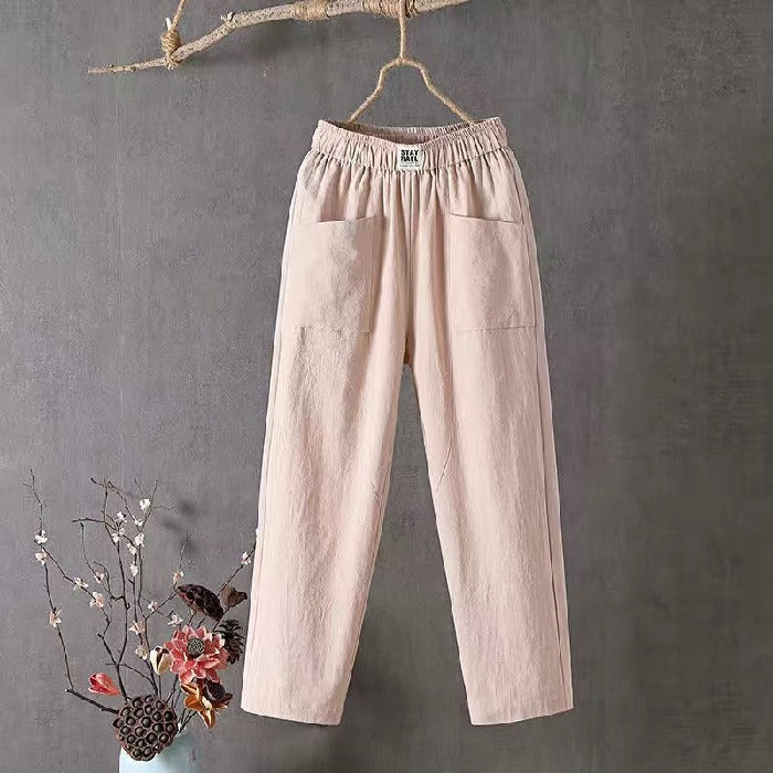 LĂ€ssige Hose aus Baumwolle und Leinen mit elastischer Taille