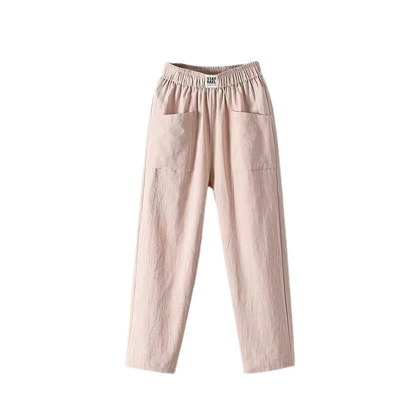 LĂ€ssige Hose aus Baumwolle und Leinen mit elastischer Taille