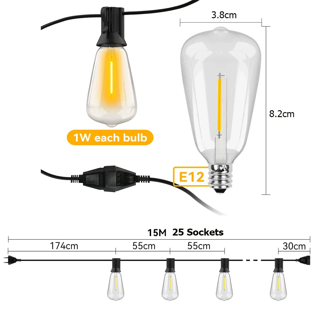 Wetterfeste LED-Lichterkette mit Edison-Birnen
