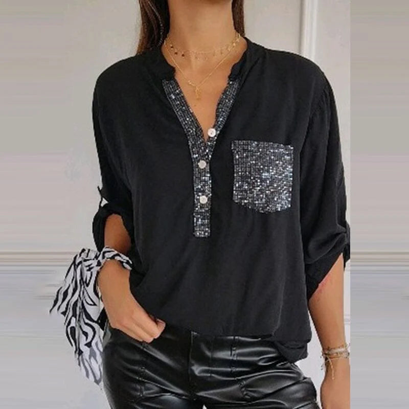Lässiges Top aus Pailletten-Patchwork