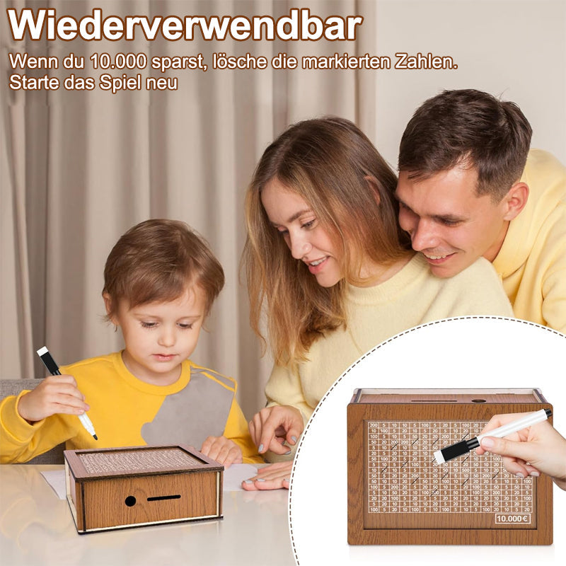 Sparschwein aus Holz mit Zähler