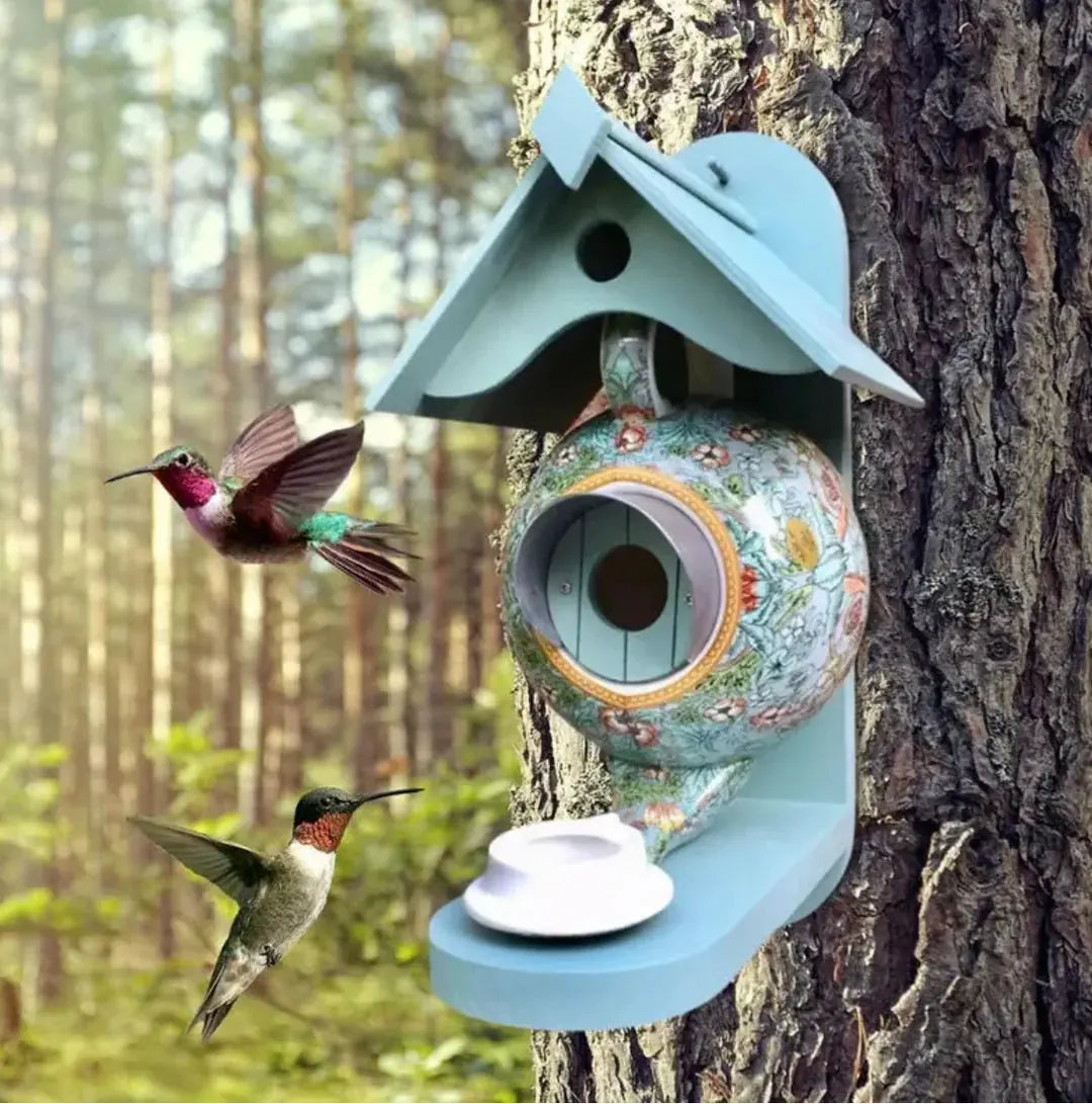 Vogelhaus Teekanne handbemalt aus Harz für Garten