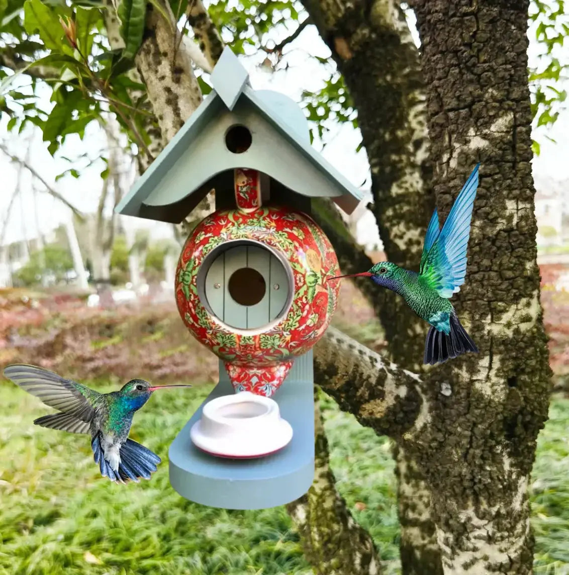 Vogelhaus Teekanne handbemalt aus Harz für Garten