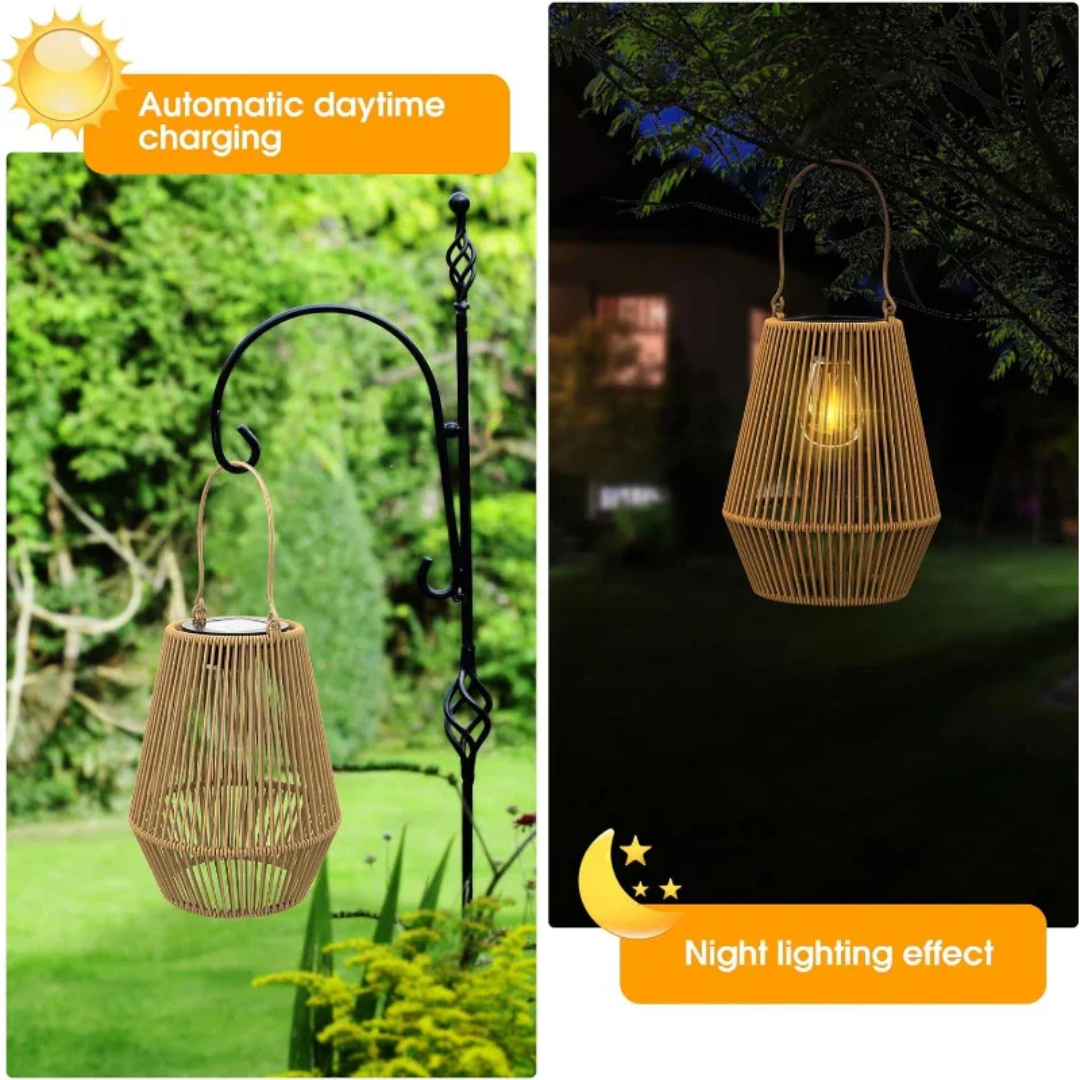 Handgewebte Solar-Gartenlaterne – Wasserdichtes Rattan-LED-Licht
