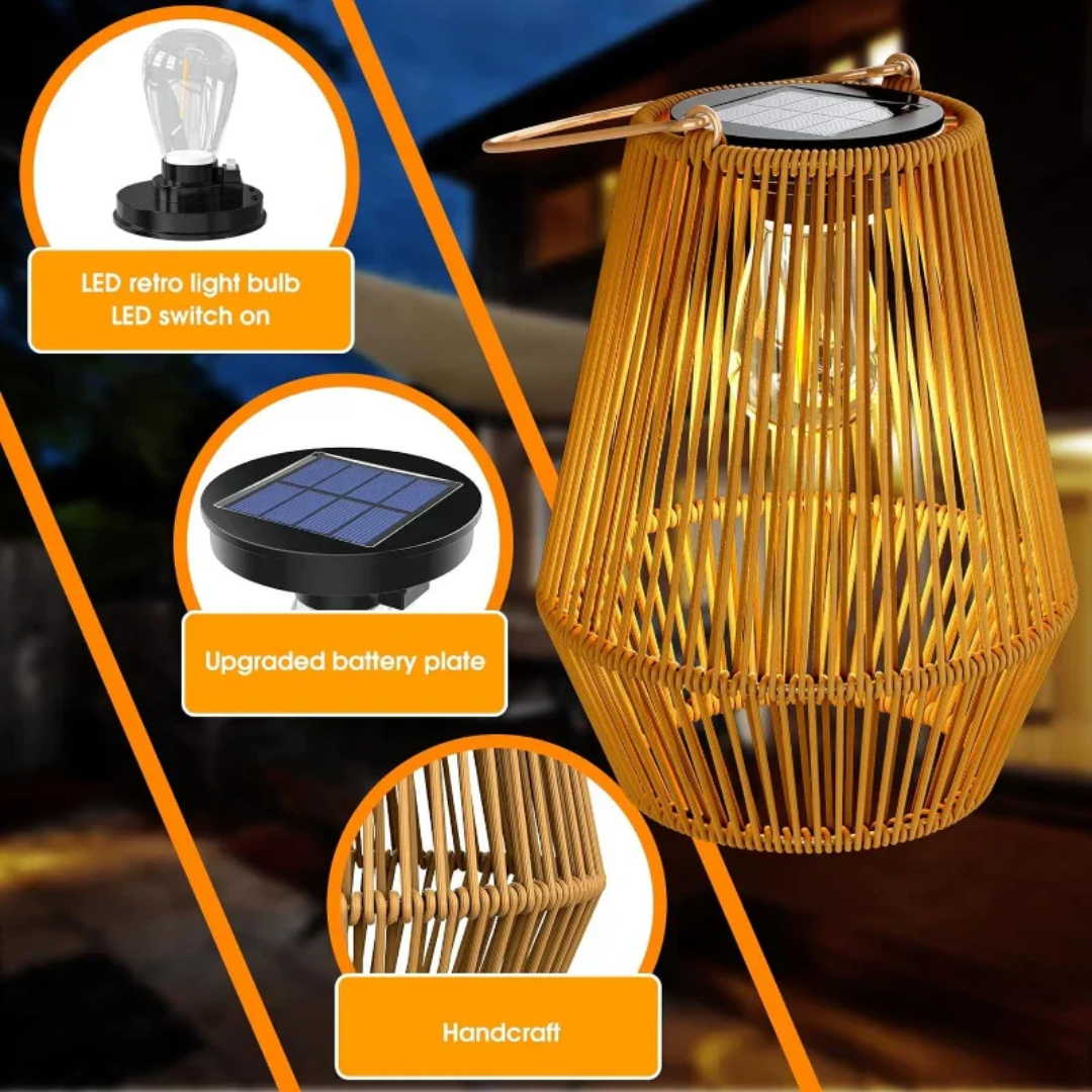 Handgewebte Solar-Gartenlaterne – Wasserdichtes Rattan-LED-Licht